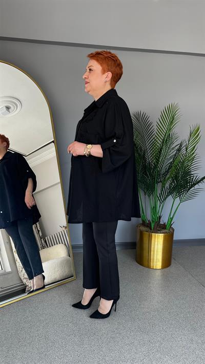 Selma Büyük Beden Keten Gömlek