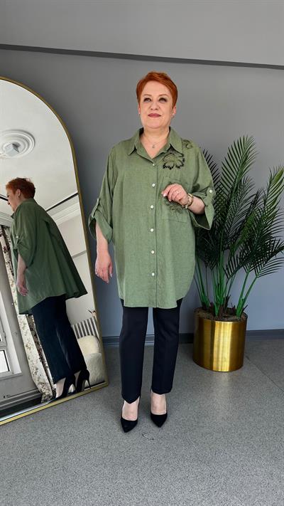 Selma Büyük Beden Keten Gömlek