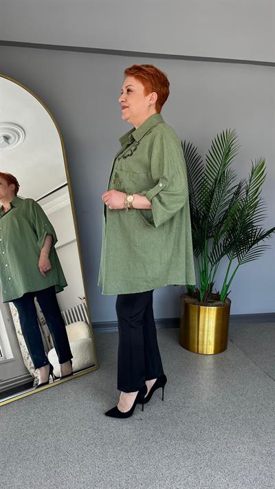 Selma Büyük Beden Keten Gömlek