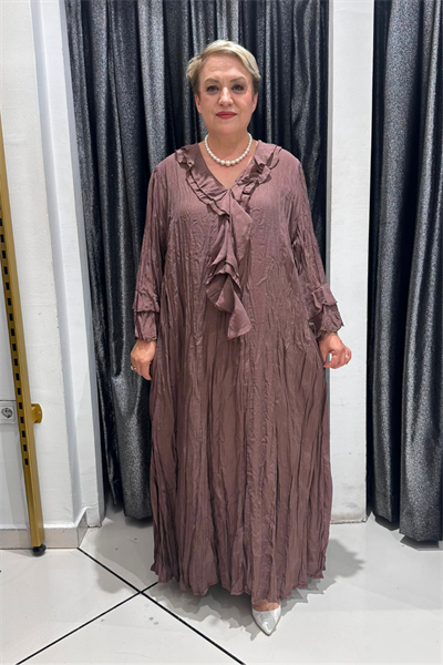 Selma Büyük Beden Kırışık Dokulu Volanlı Elbise