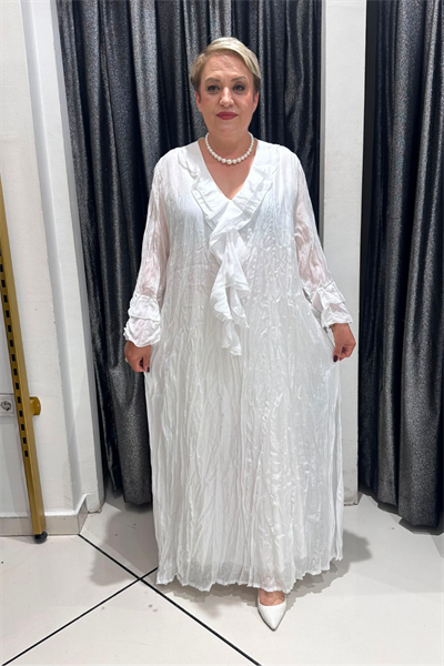 Selma Büyük Beden Kırışık Dokulu Volanlı Elbise