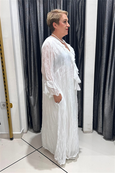 Selma Büyük Beden Kırışık Dokulu Volanlı Elbise