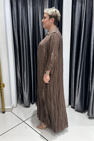 Selma Büyük Beden Kırışık Dokulu Yakalı Elbise
