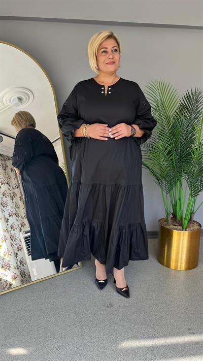 Selma Büyük Beden Kol Detaylı Şık Elbise