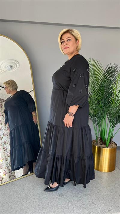 Selma Büyük Beden Kol Detaylı Şık Elbise