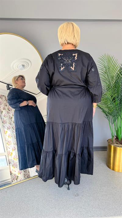 Selma Büyük Beden Kol Detaylı Şık Elbise