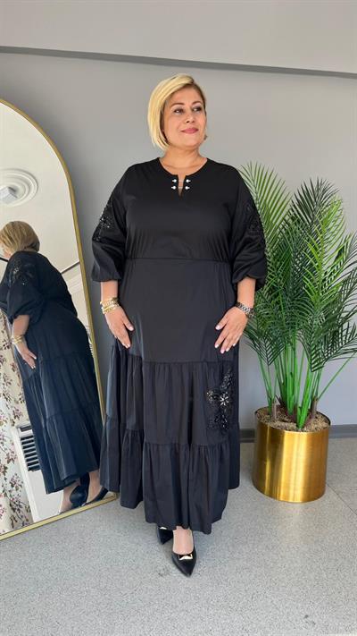 Selma Büyük Beden Kol İşlemeli Elbise