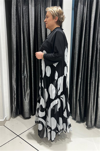 Selma Büyük Beden Kolsuz İç Elbiseli Siyah Elbise Takım