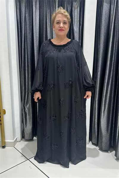 Selma Büyük Beden Kolsuz İçlikli Taş İşleme Detaylı Şifon Elbise