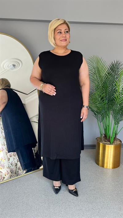 Selma Büyük Beden Kolsuz Rahat Kesim Astarsız İçlik Elbise