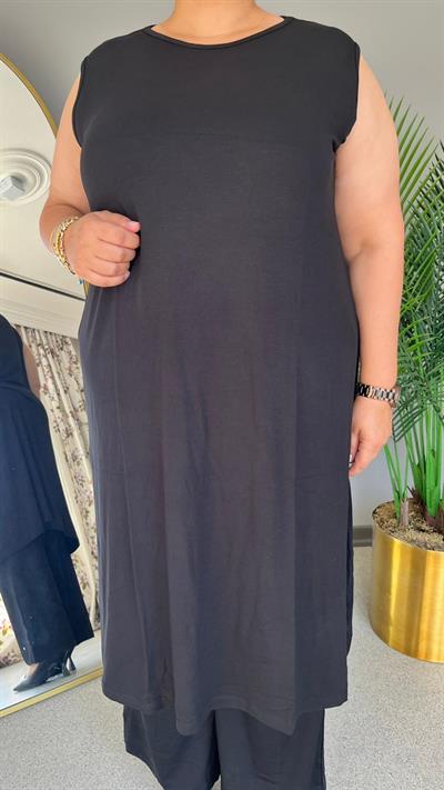 Selma Büyük Beden Kolsuz Rahat Kesim Astarsız İçlik Elbise