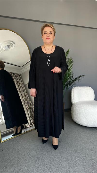 Selma Büyük Beden Kolye Hediyeli Plise Elbise