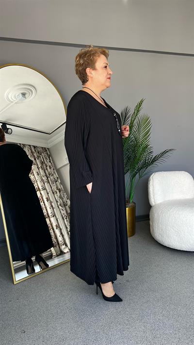 Selma Büyük Beden Kolye Hediyeli Plise Elbise