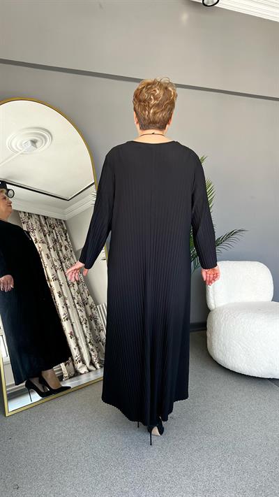 Selma Büyük Beden Kolye Hediyeli Plise Elbise