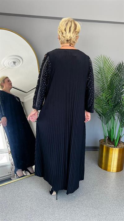 Selma Büyük Beden Kolye Hediyeli Şık Siyah Elbise