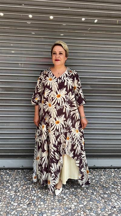 Selma Büyük Beden Konforlu Çiçekli Elbise