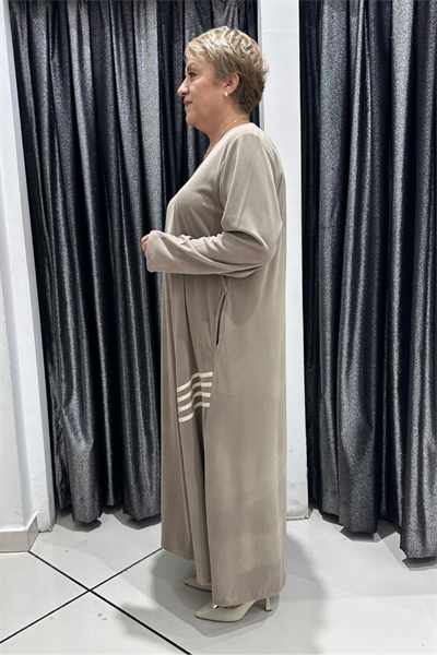 Selma Büyük Beden Kontrast Detaylı Fitilli Kadife Elbise