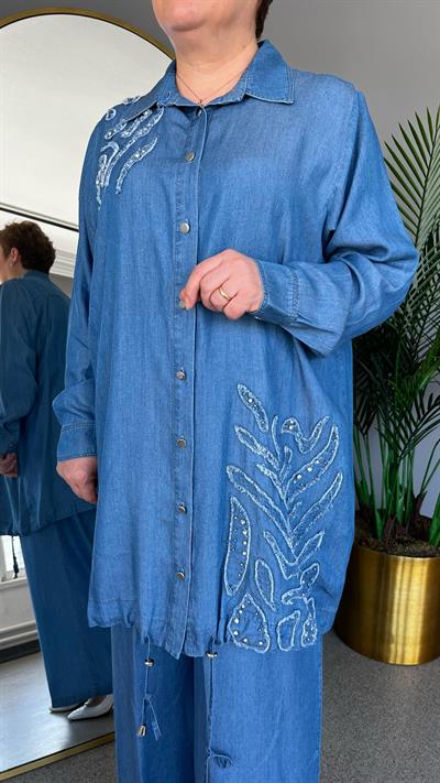 Selma Büyük Beden Kot Pantolonlu Takım