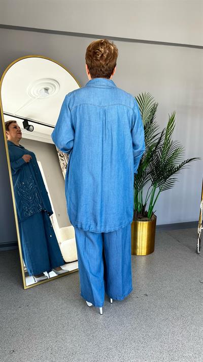 Selma Büyük Beden Kot Pantolonlu Takım