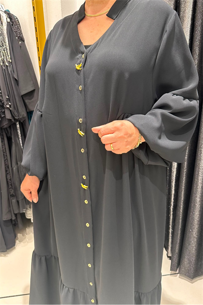 Selma Büyük Beden Krep Düğmeli Şık Elbise
