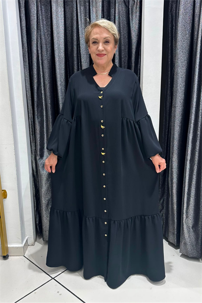 Selma Büyük Beden Krep Düğmeli Şık Elbise