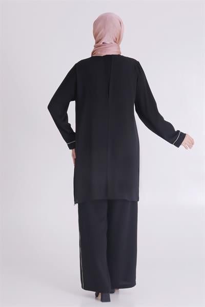 Selma Büyük Beden Krep Taşlı Pantolonlu Takım