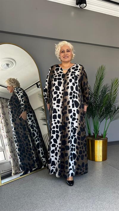 Selma Büyük Beden Kristal Taş Detaylı Saten Elbise