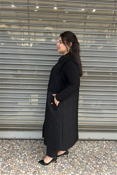 Selma Büyük Beden Kürk Detaylı Çıtçıtlı Yelek