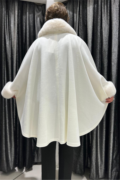 Selma Büyük Beden Kürk Yakalı Panço