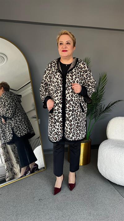 Selma Büyük Beden Leopar Desenli Ceket