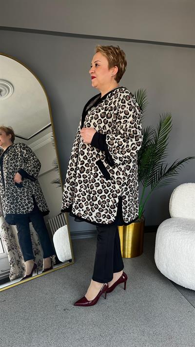Selma Büyük Beden Leopar Desenli Ceket