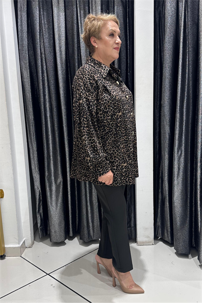 Selma Büyük Beden Leopar Desenli Düğmeli Gömlek