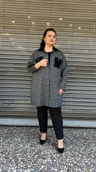 Selma Büyük Beden Leopar Desenli İçli Dışlı Takım