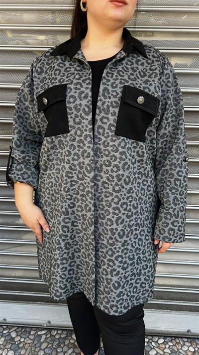Selma Büyük Beden Leopar Desenli İçli Dışlı Takım