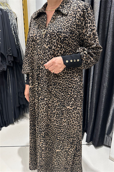 Selma Büyük Beden Leopar Desenli Örme Elbise