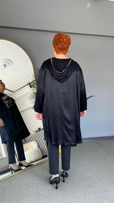 Selma Büyük Beden Leopar Desenli Payet İşlemeli Bluz