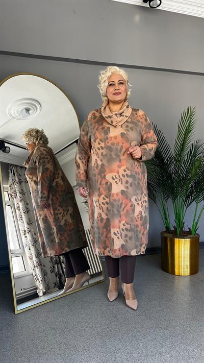Selma Büyük Beden Leopar Desenli Renkli Elbise