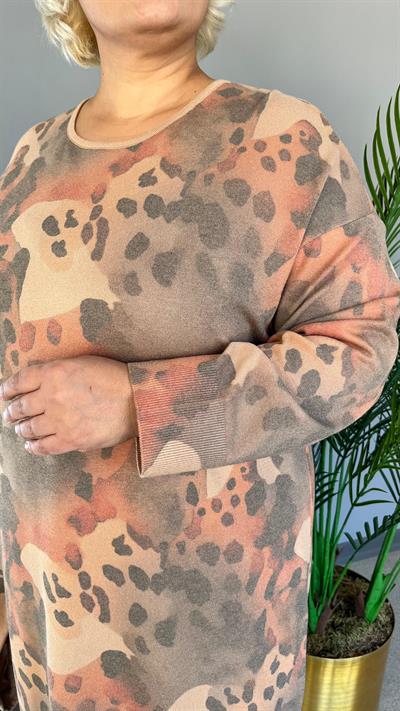 Selma Büyük Beden Leopar Desenli Renkli Elbise