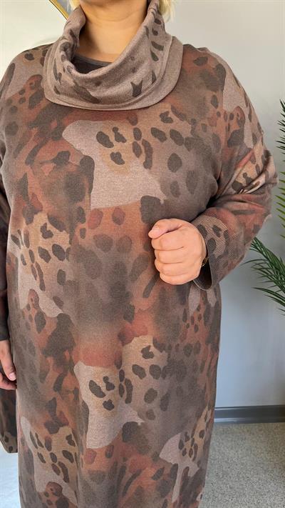 Selma Büyük Beden Leopar Desenli Renkli Elbise