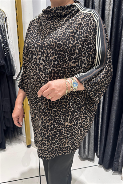 Selma Büyük Beden Leopar Desenli Şeritli Bluz
