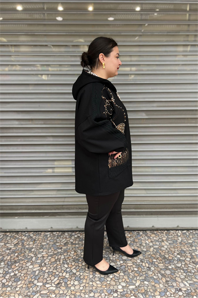 Selma Büyük Beden Leopar Detaylı Rahat Kesim Hırka