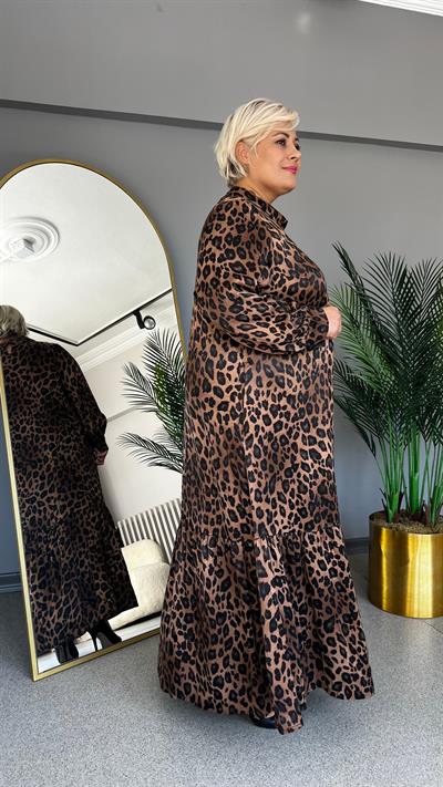 Selma Büyük Beden Leopar Fırfırlı Elbise