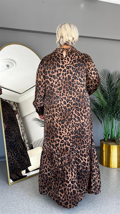 Selma Büyük Beden Leopar Fırfırlı Elbise