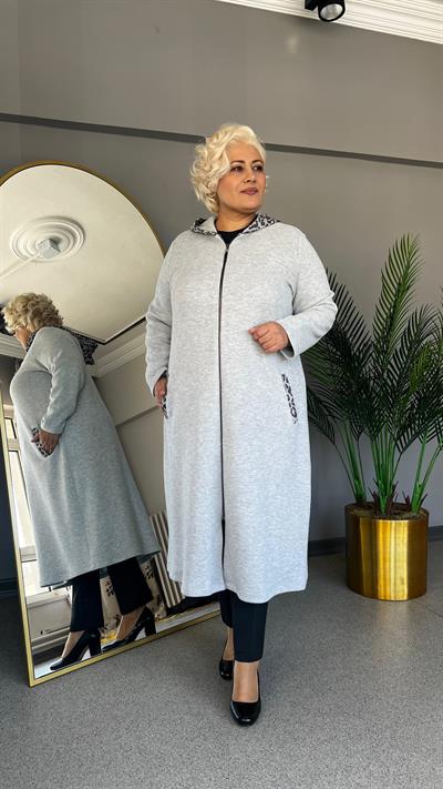 Selma Büyük Beden Leopar Kapüşonlu Hırka (BT)