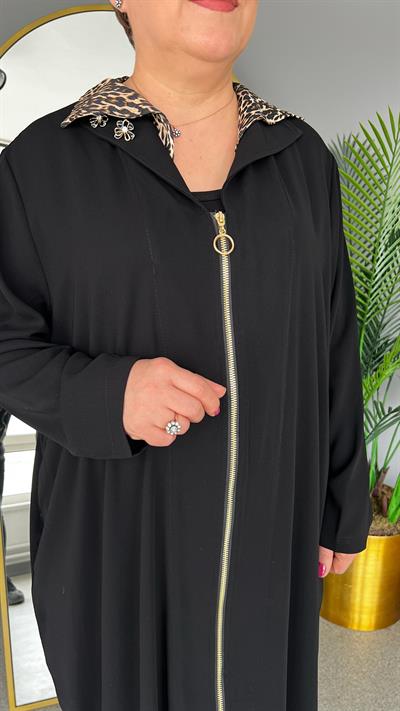 Selma Büyük Beden Leopar Yaka Elbise/Ferace