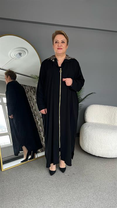 Selma Büyük Beden Leopar Yaka Elbise/Ferace