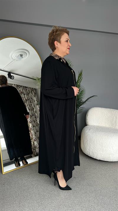 Selma Büyük Beden Leopar Yaka Elbise/Ferace