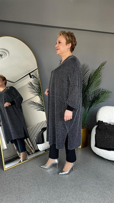 Selma Büyük Beden Likralı Çizgili Tunik