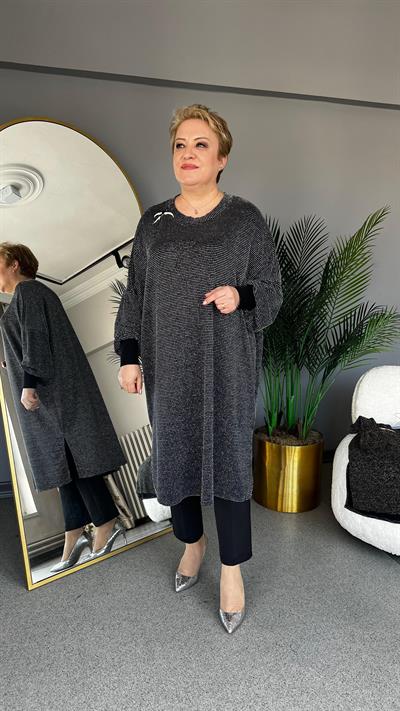 Selma Büyük Beden Likralı Çizgili Tunik