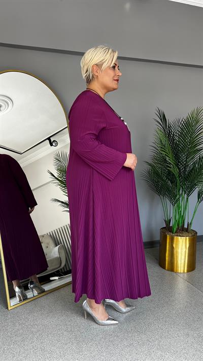 Selma Büyük Beden Likralı Plise Tunik-Elbise